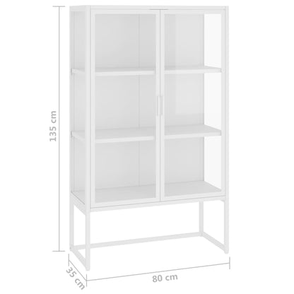 Hoge kast 80x35x135 cm staal en gehard glas wit