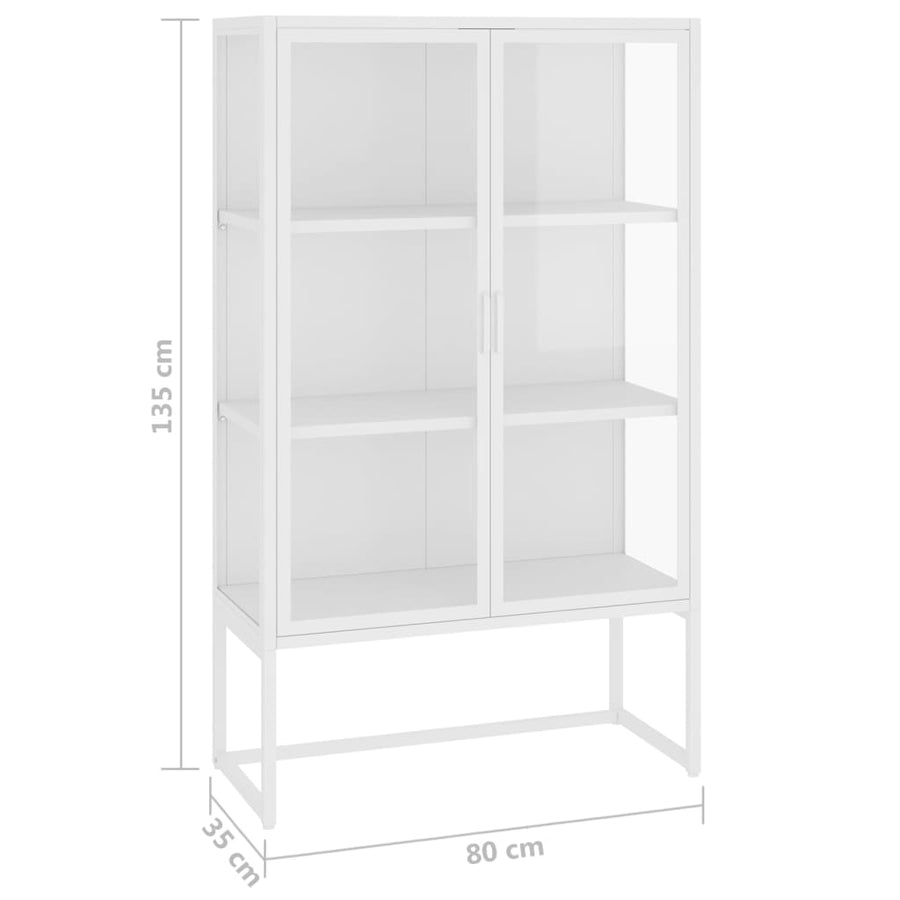 Hoge kast 80x35x135 cm staal en gehard glas wit