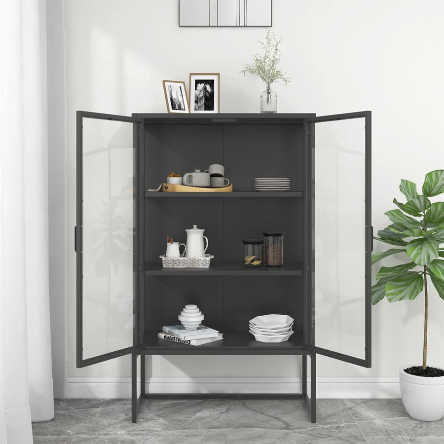Hoge Kast 80X35X135 Cm Staal En Gehard Glas Kleurig Antraciet