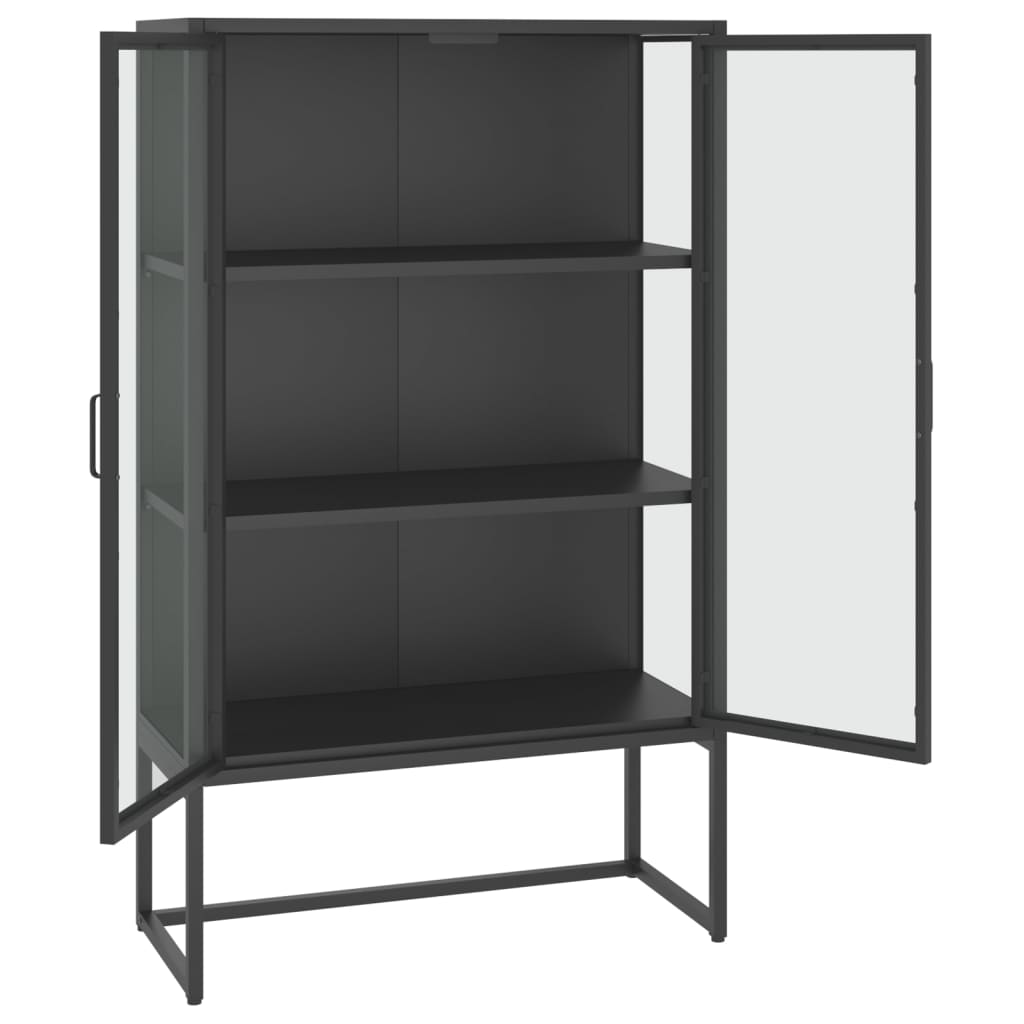Hoge Kast 80X35X135 Cm Staal En Gehard Glas Kleurig Antraciet