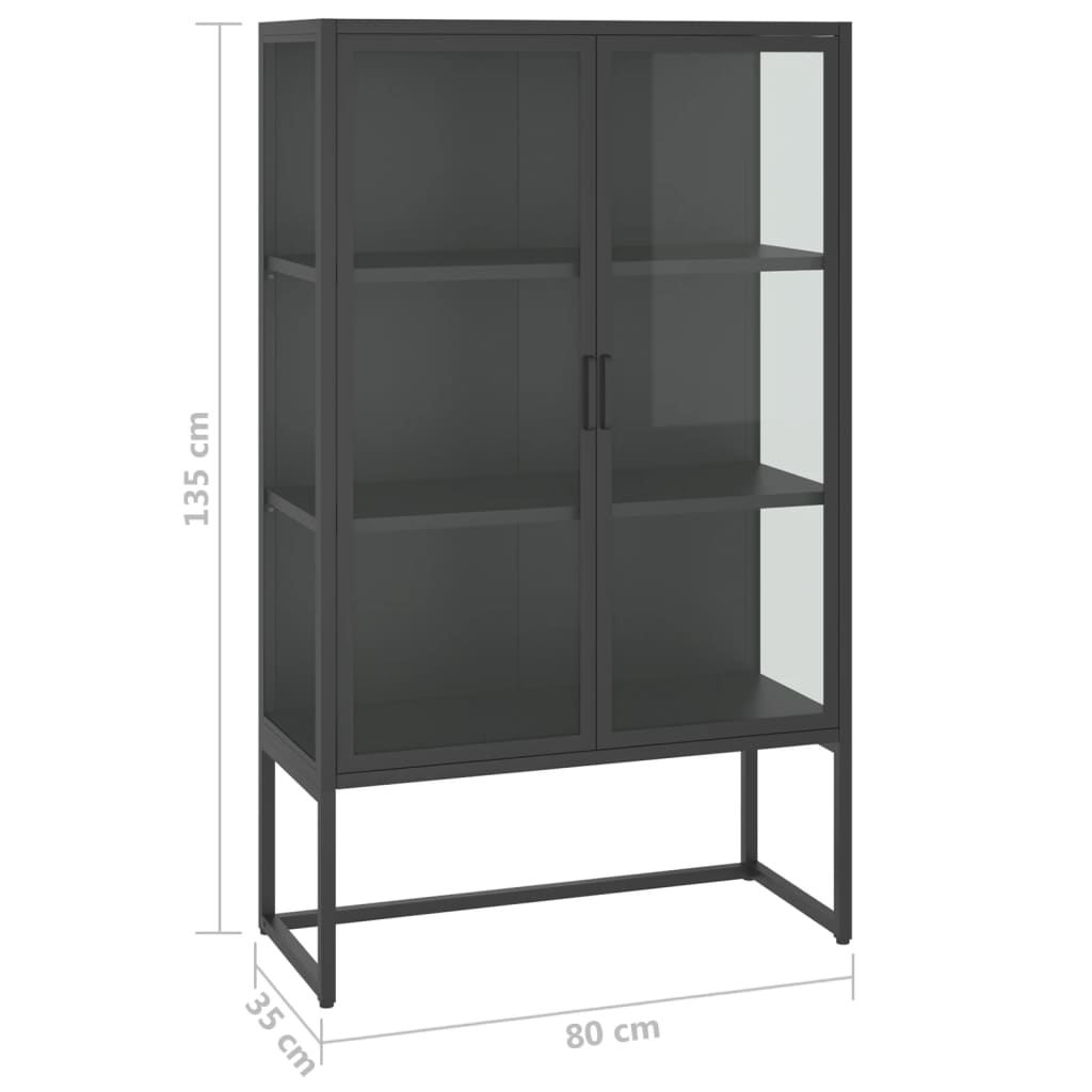 Hoge Kast 80X35X135 Cm Staal En Gehard Glas Kleurig Antraciet