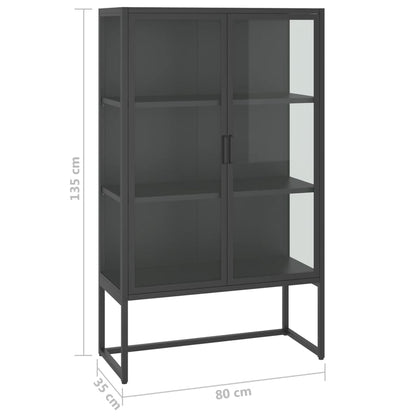 Hoge Kast 80X35X135 Cm Staal En Gehard Glas Kleurig Antraciet