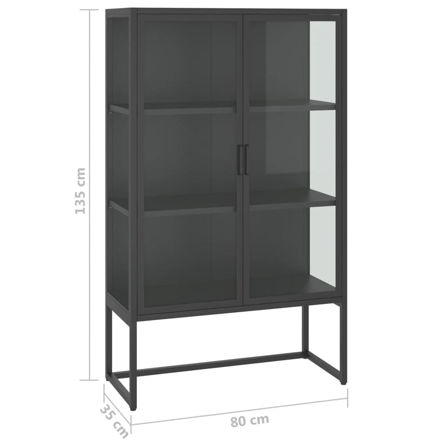 Hoge Kast 80X35X135 Cm Staal En Gehard Glas Kleurig Antraciet