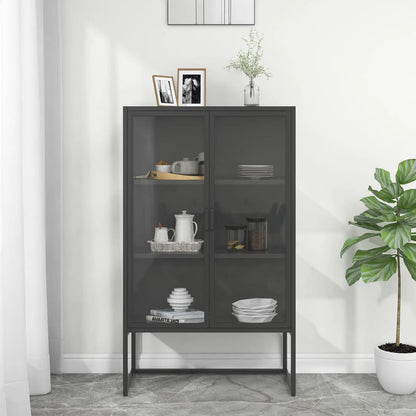 Hoge Kast 80X35X135 Cm Staal En Gehard Glas Kleurig Antraciet