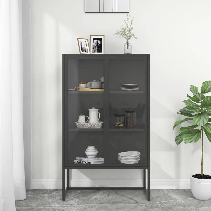 Hoge Kast 80X35X135 Cm Staal En Gehard Glas Kleurig Antraciet
