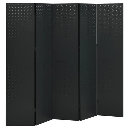 Kamerscherm met 5 panelen 200x180 cm staal zwart