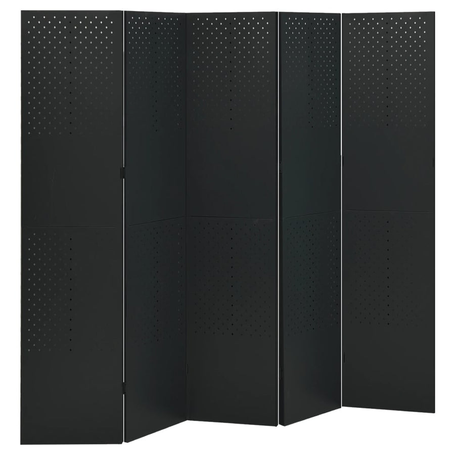 Kamerscherm met 5 panelen 200x180 cm staal zwart