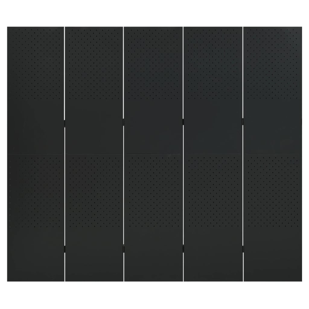 Kamerscherm met 5 panelen 200x180 cm staal zwart