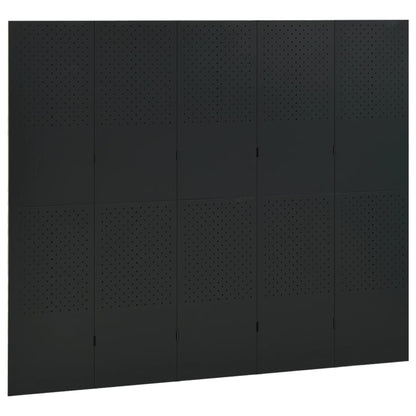 Kamerscherm met 5 panelen 200x180 cm staal zwart