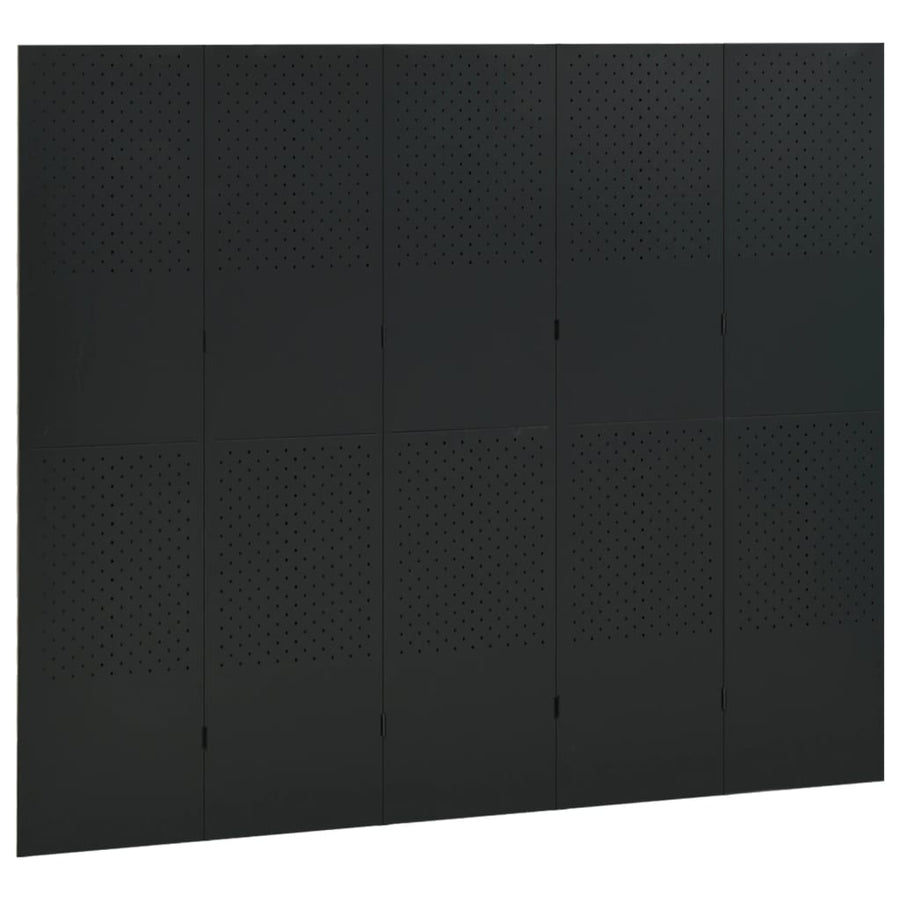Kamerscherm met 5 panelen 200x180 cm staal zwart