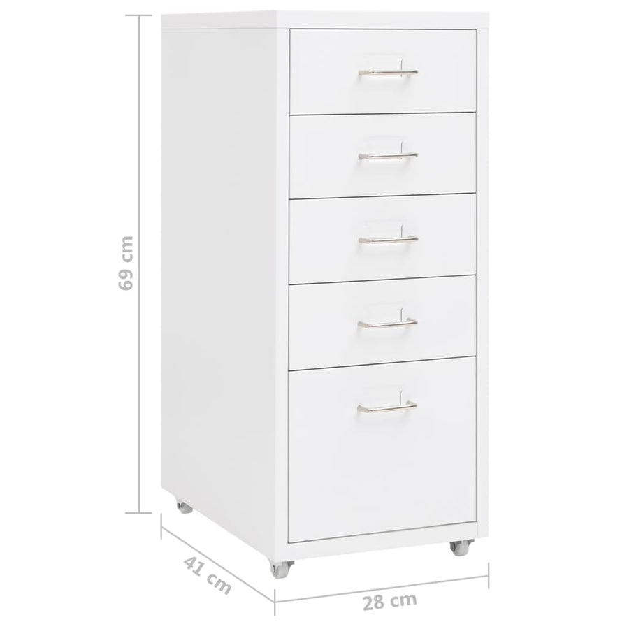 Ladeblok Verrijdbaar 28X4X69 Cm Metaal Wit 5 lades