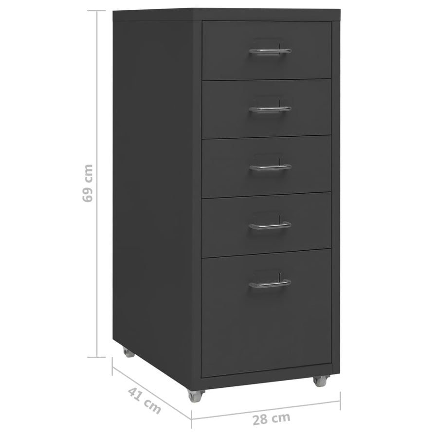 Ladeblok Verrijdbaar 28X4X69 Cm Metaal Kleurig Antraciet 5 lades