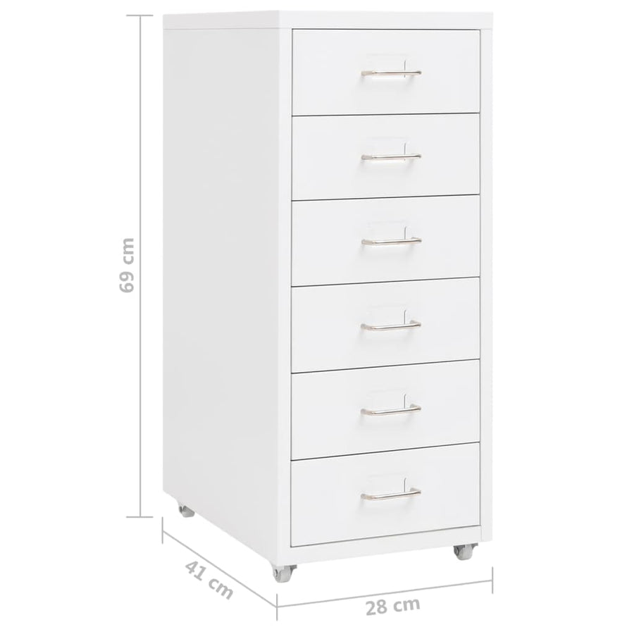 Ladeblok Verrijdbaar 28X4X69 Cm Metaal Wit 6 lades