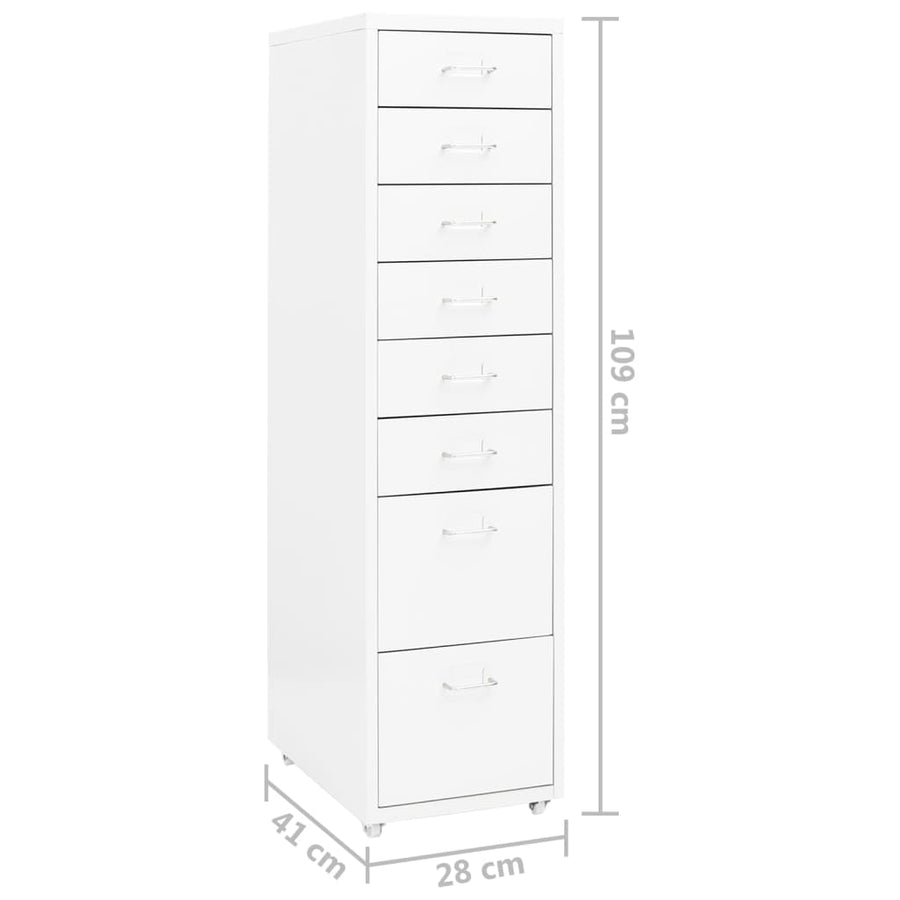 Ladeblok Verrijdbaar 28X4X09 Cm Metaal Wit 8 lades