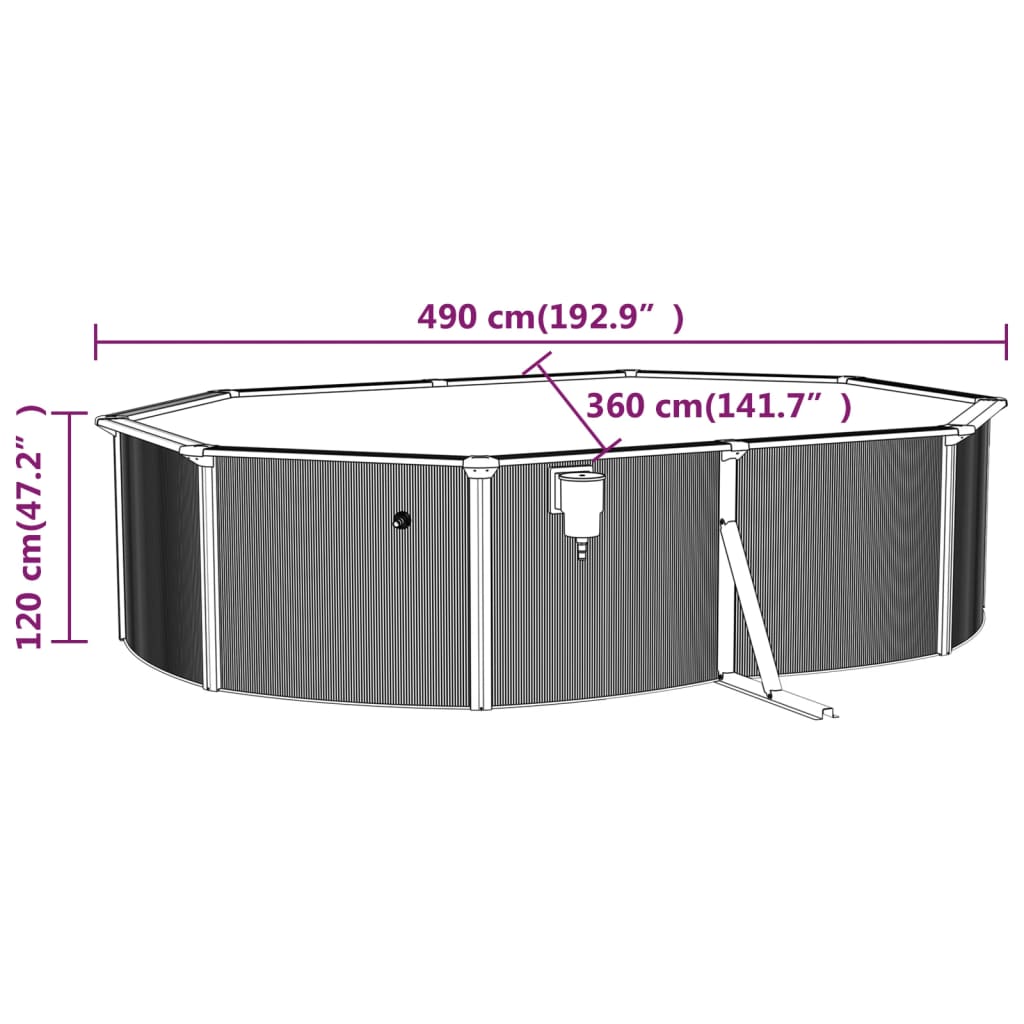 Met Stalen Wand Ovaal Wit 490 x 360 x 120 cm Zwembad