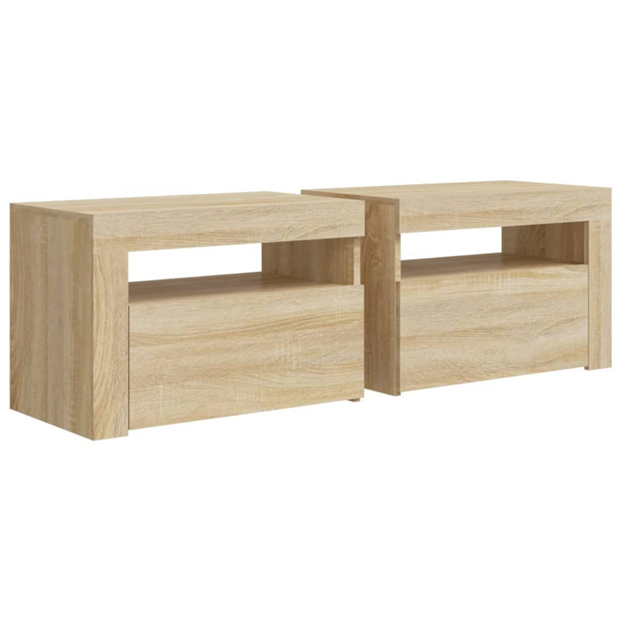Nachtkastjes 2 St Met Led-Verlichting 60X35X40 Cm Sonoma Eiken