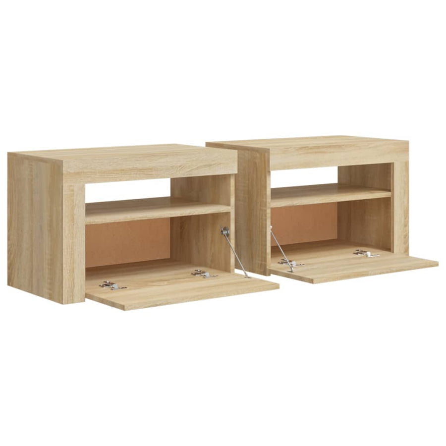 Nachtkastjes 2 St Met Led-Verlichting 60X35X40 Cm Sonoma Eiken