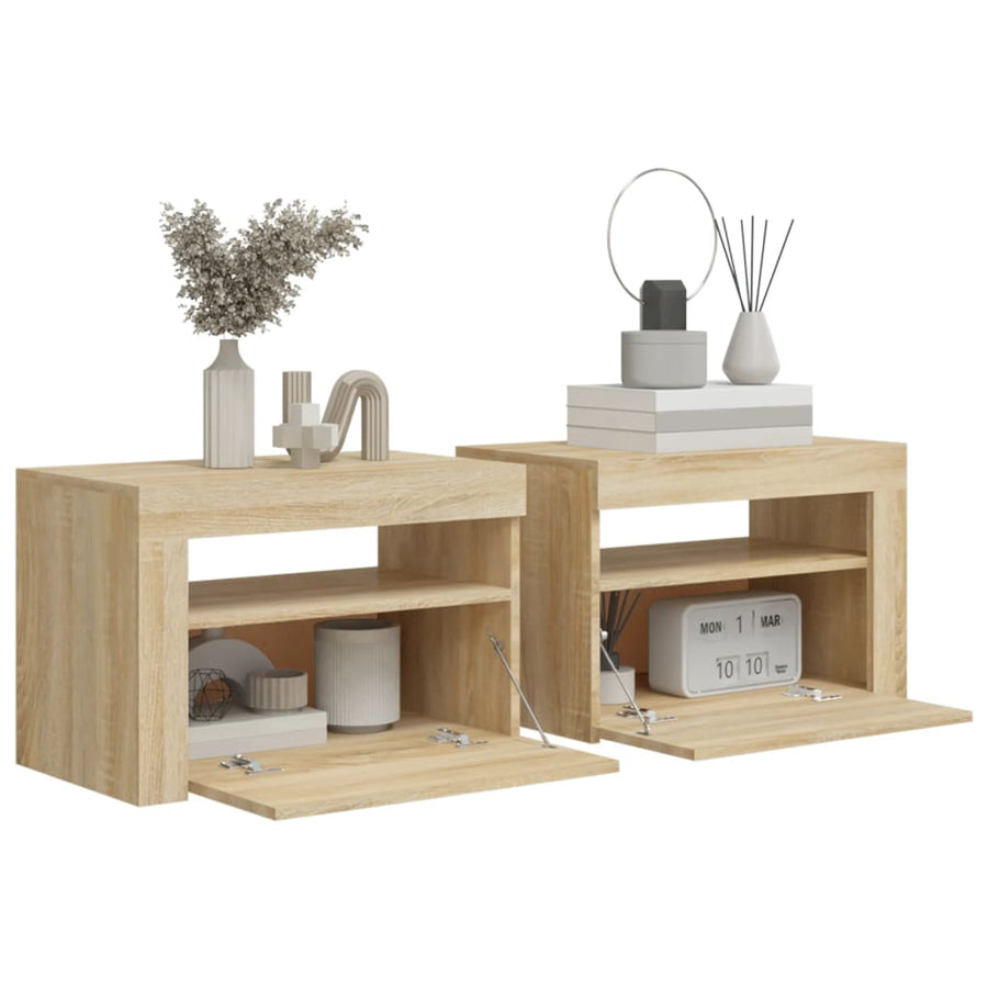 Nachtkastjes 2 St Met Led-Verlichting 60X35X40 Cm Sonoma Eiken