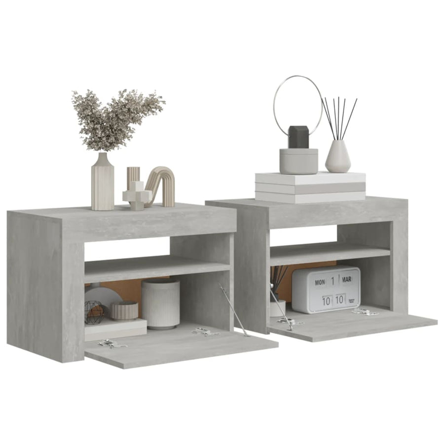 Nachtkastjes 2 St Met Led-Verlichting 60X35X40 Cm Betongrijs