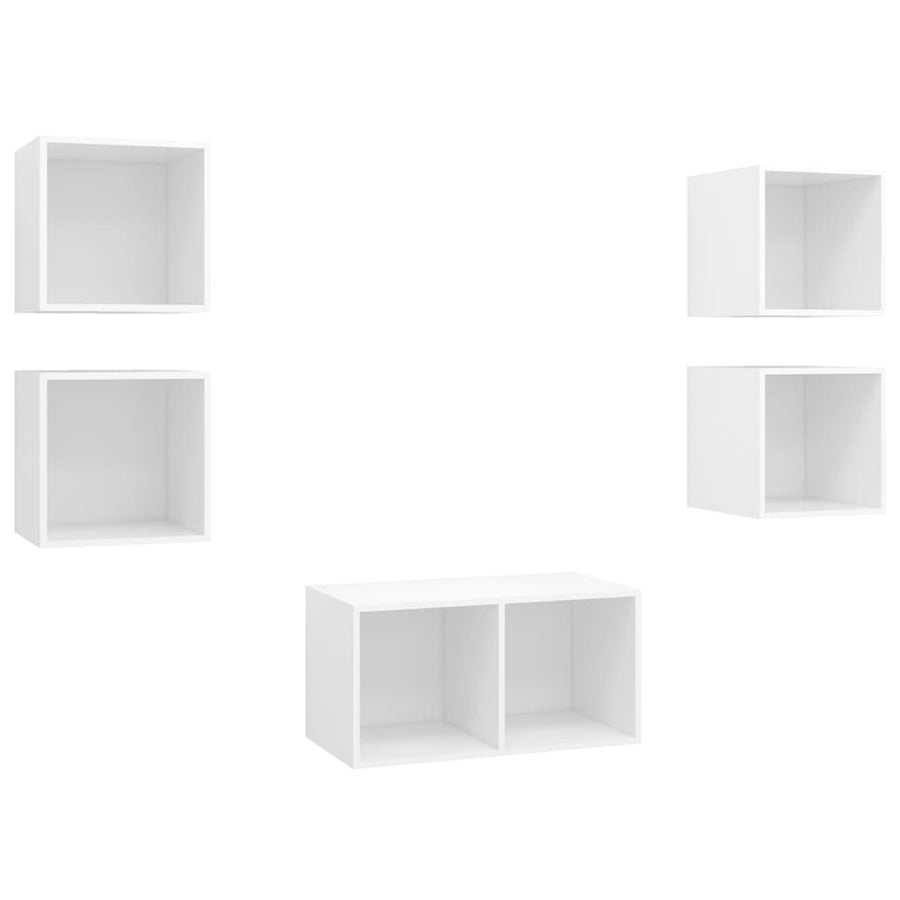 5-Delige Tv-Meubelset Bewerkt Hout Wit Wit