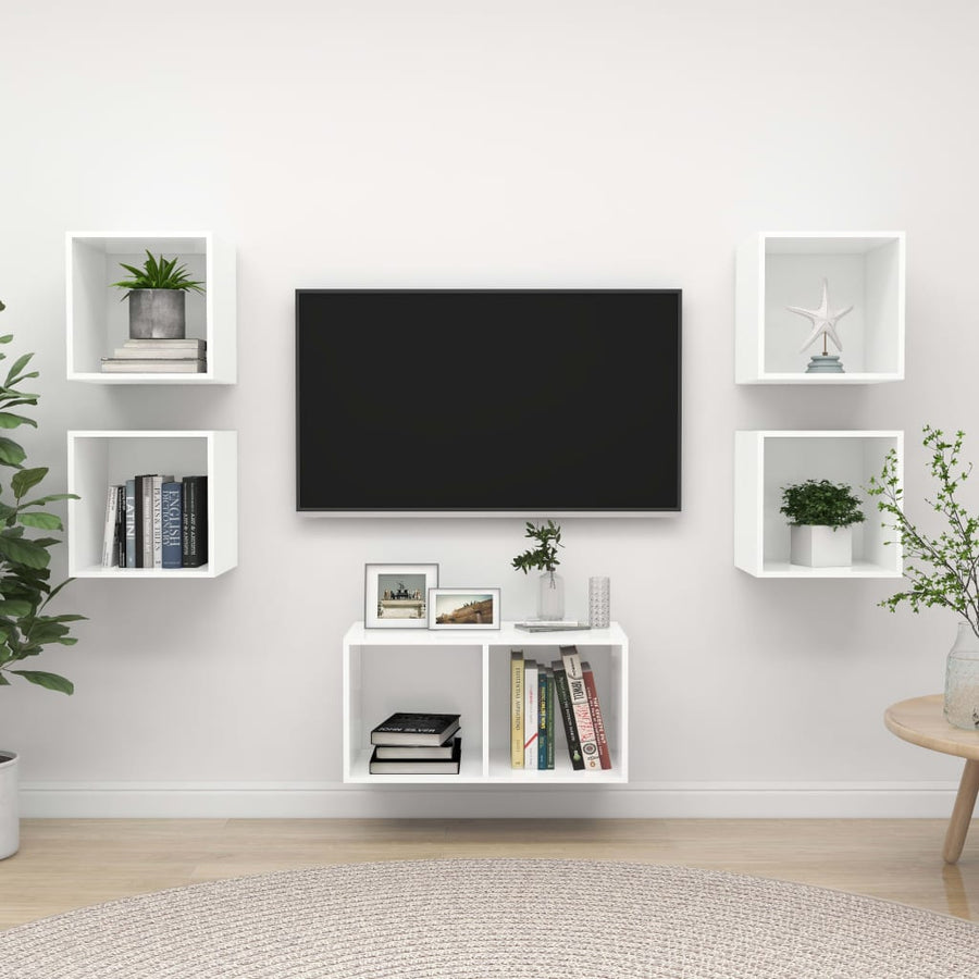 5-Delige Tv-Meubelset Bewerkt Hout Wit Wit