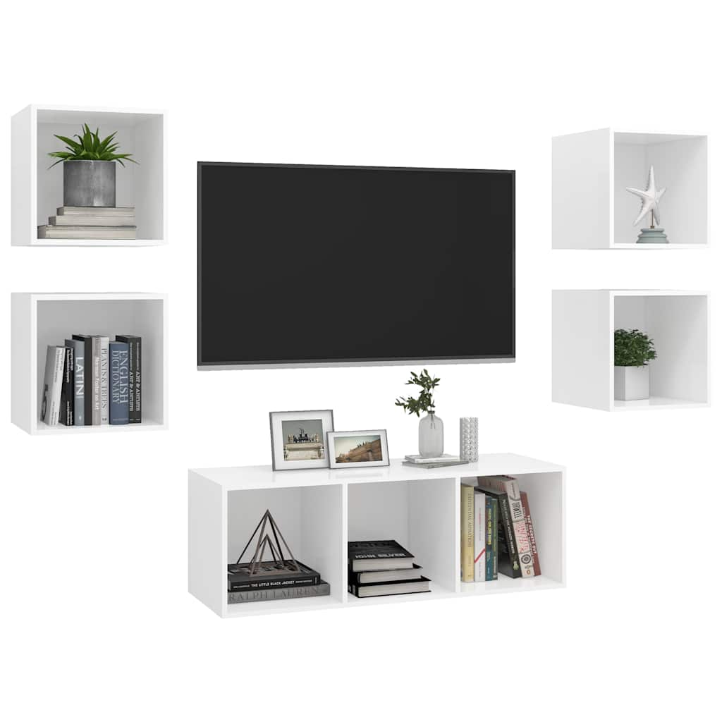 5-Delige Tv-Meubelset Spaanplaat Wit Wit