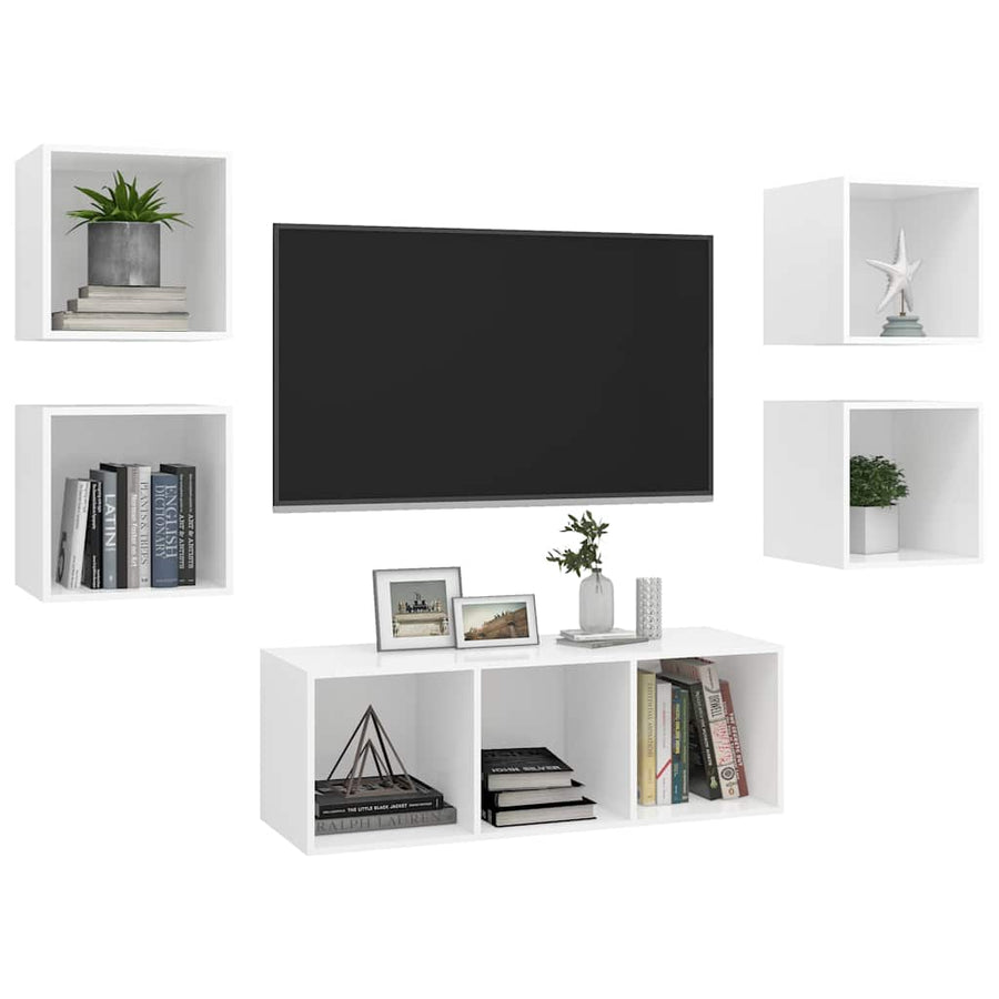 5-Delige Tv-Meubelset Spaanplaat Wit Wit