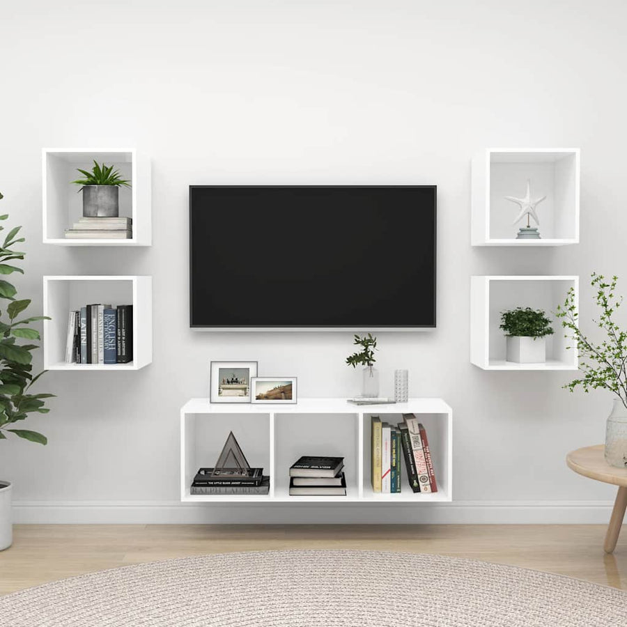 5-Delige Tv-Meubelset Spaanplaat Wit Wit