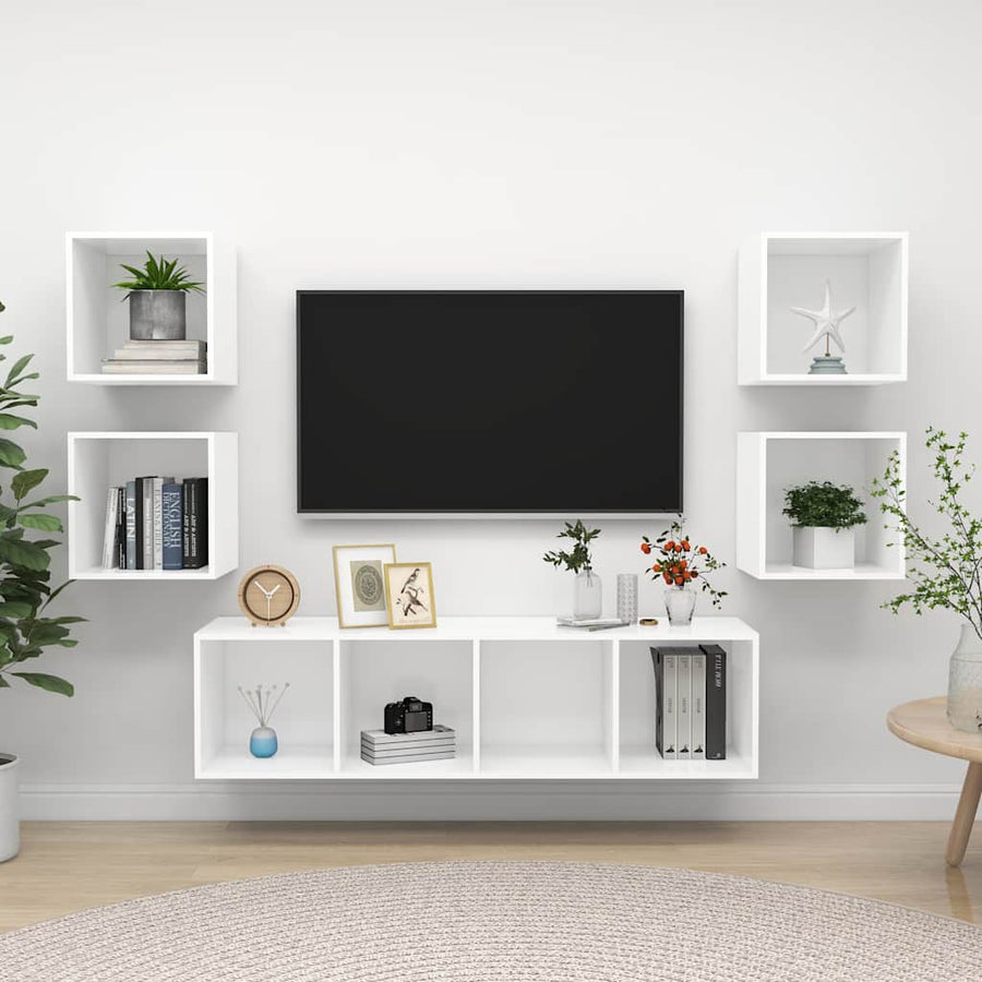 5-Delige Tv-Meubelset Spaanplaat Wit Wit