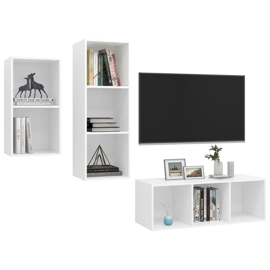 3-delige Tv-meubelset spaanplaat wit