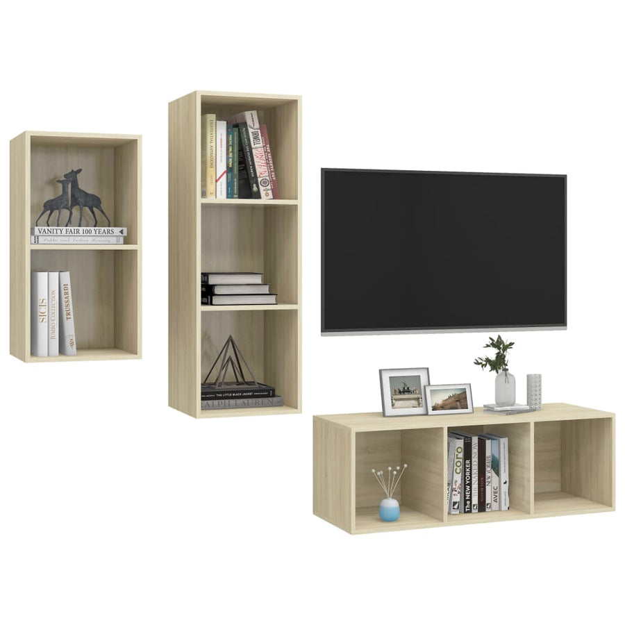 3-delige Tv-meubelset bewerkt hout sonoma eikenkleurig