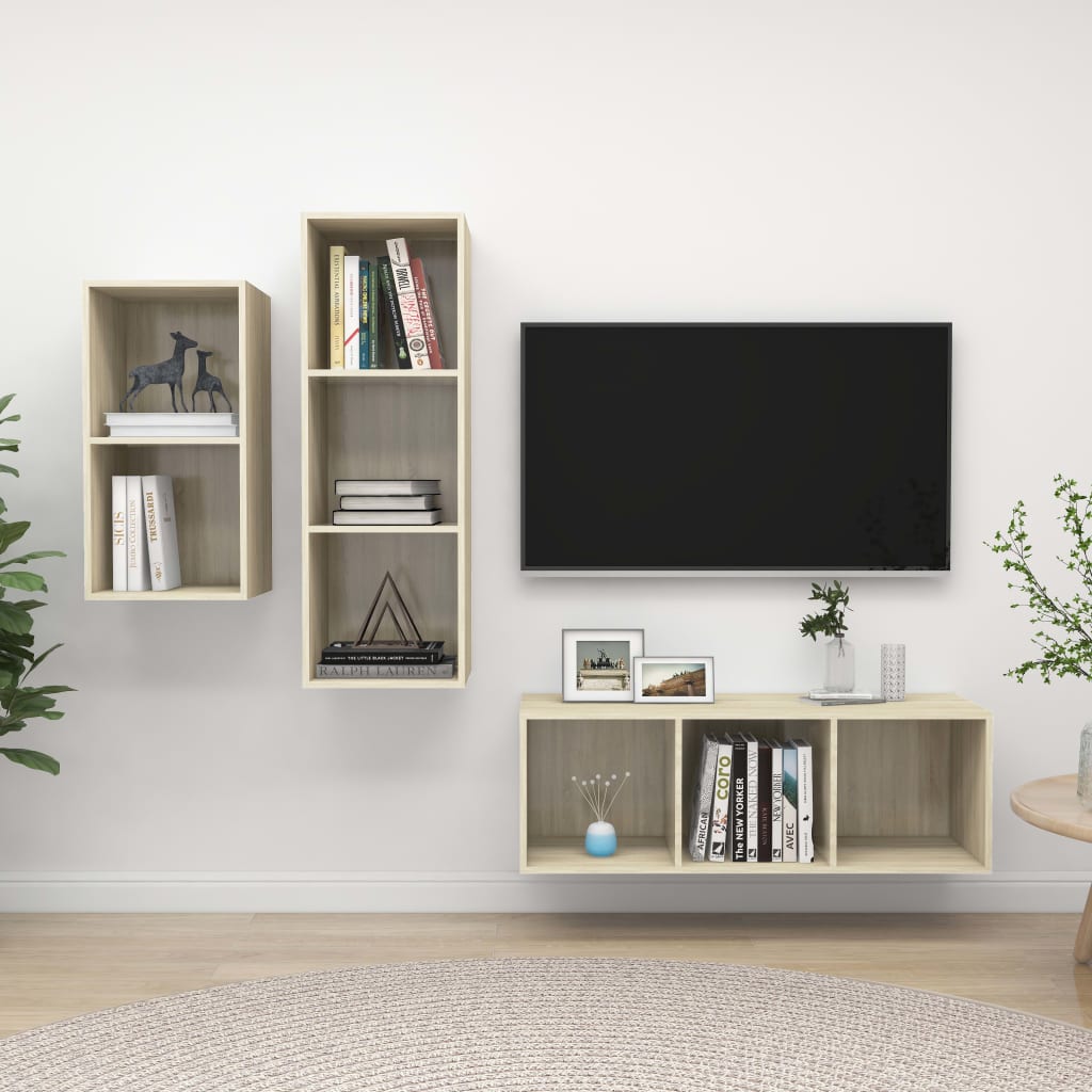 3-delige Tv-meubelset bewerkt hout sonoma eikenkleurig
