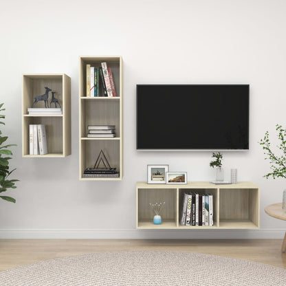 3-delige Tv-meubelset bewerkt hout sonoma eikenkleurig