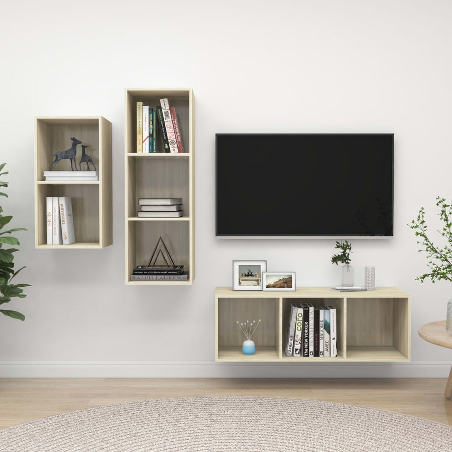 3-delige Tv-meubelset bewerkt hout sonoma eikenkleurig