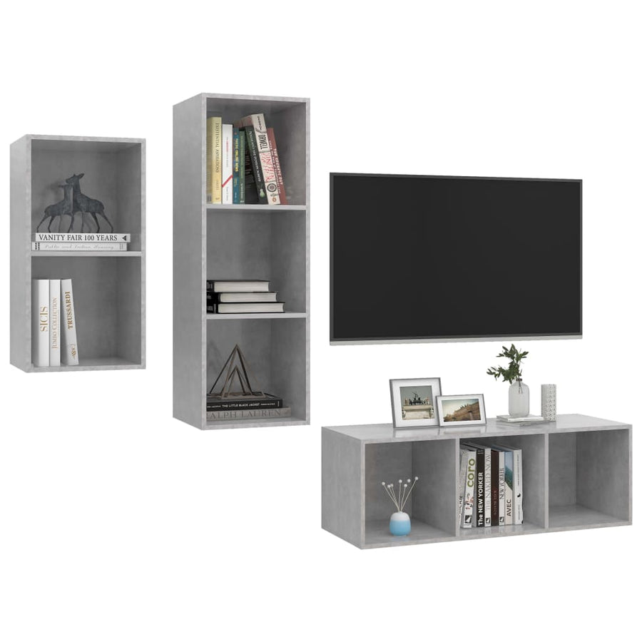 3-delige Tv-meubelset spaanplaat betongrijs