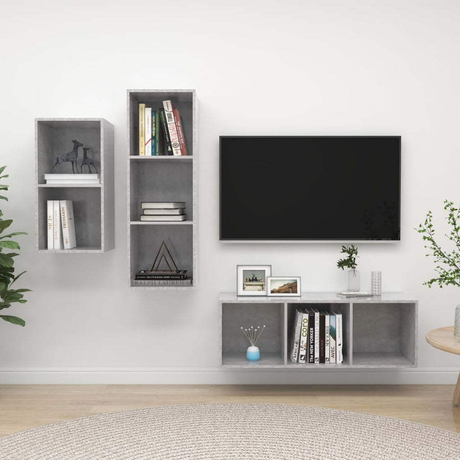 3-delige Tv-meubelset spaanplaat betongrijs
