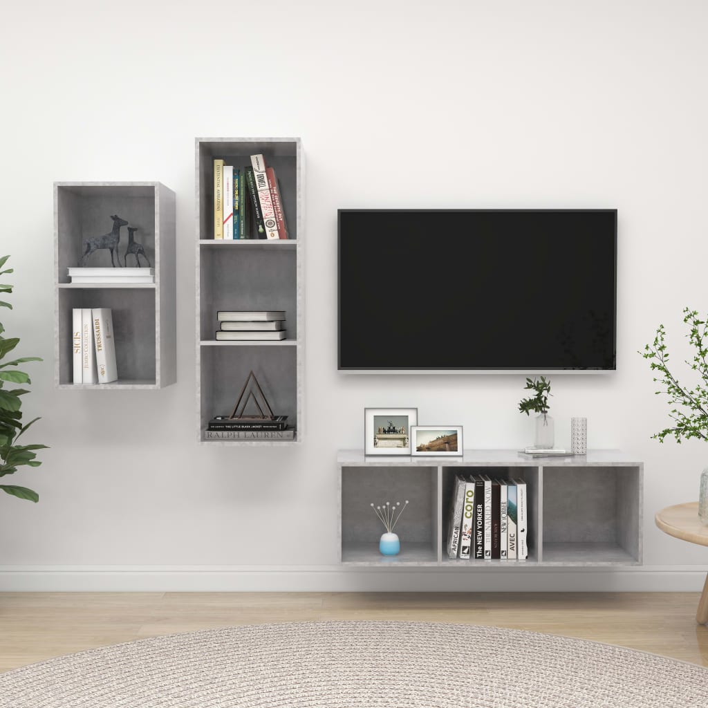3-delige Tv-meubelset spaanplaat betongrijs