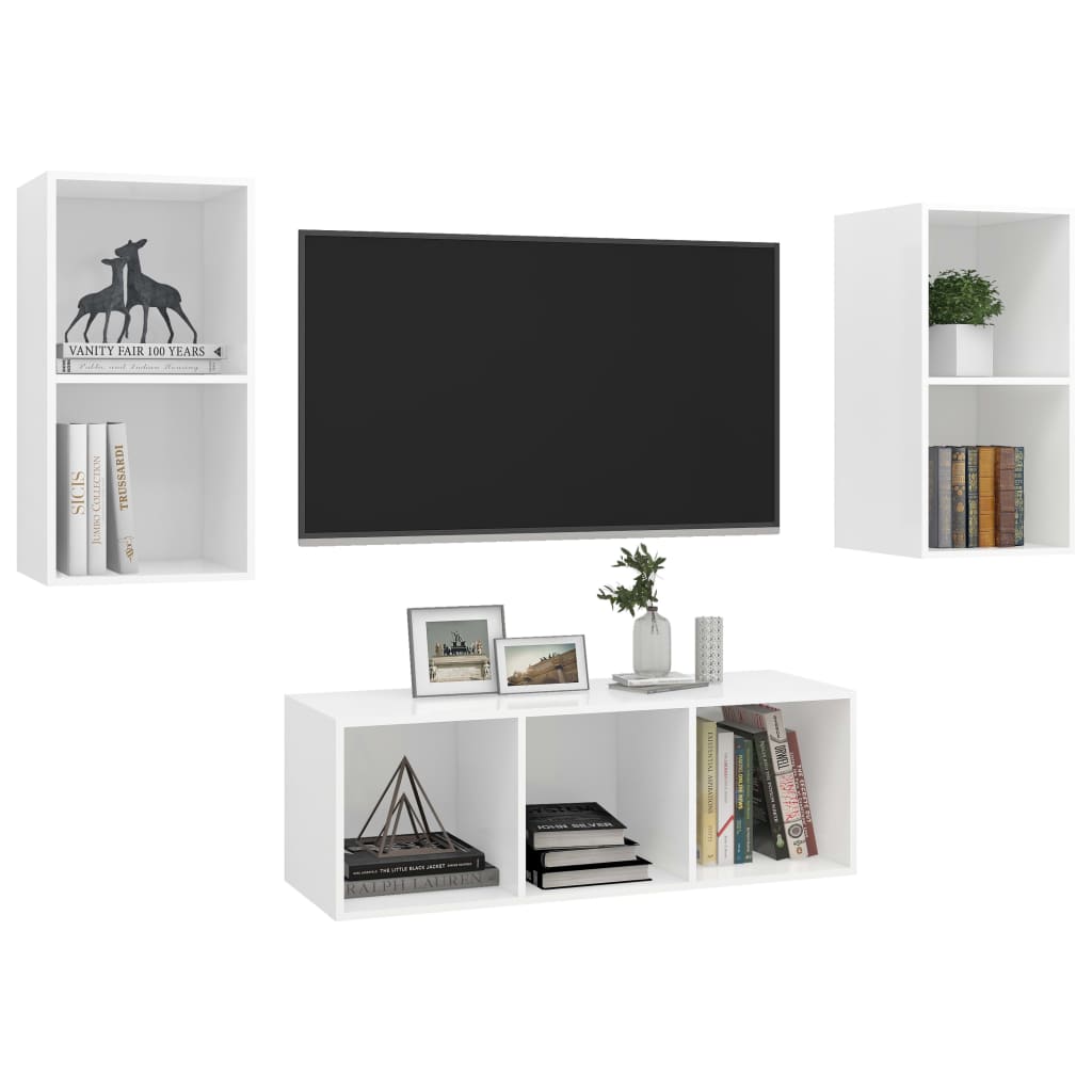 3-delige Tv-meubelset spaanplaat wit
