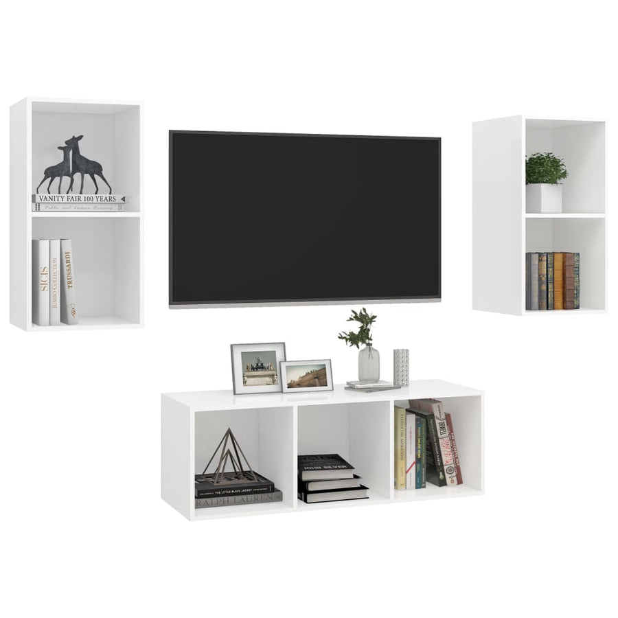 3-delige Tv-meubelset spaanplaat wit