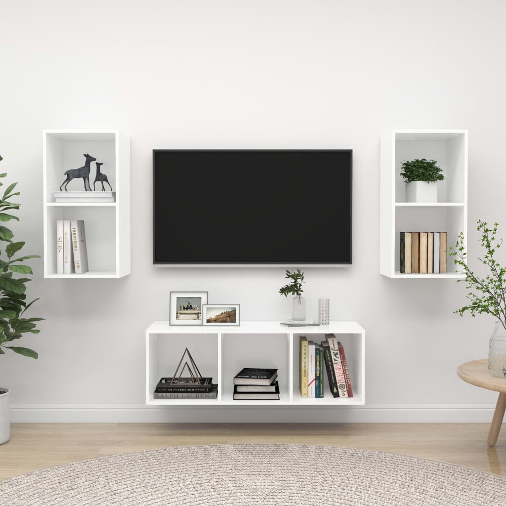 3-delige Tv-meubelset spaanplaat wit