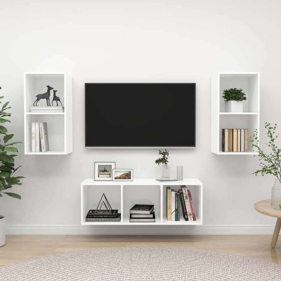 3-delige Tv-meubelset spaanplaat wit
