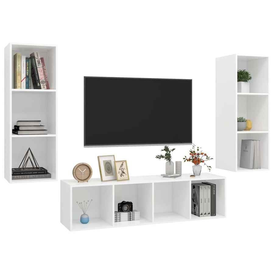 3-delige Tv-meubelset spaanplaat wit