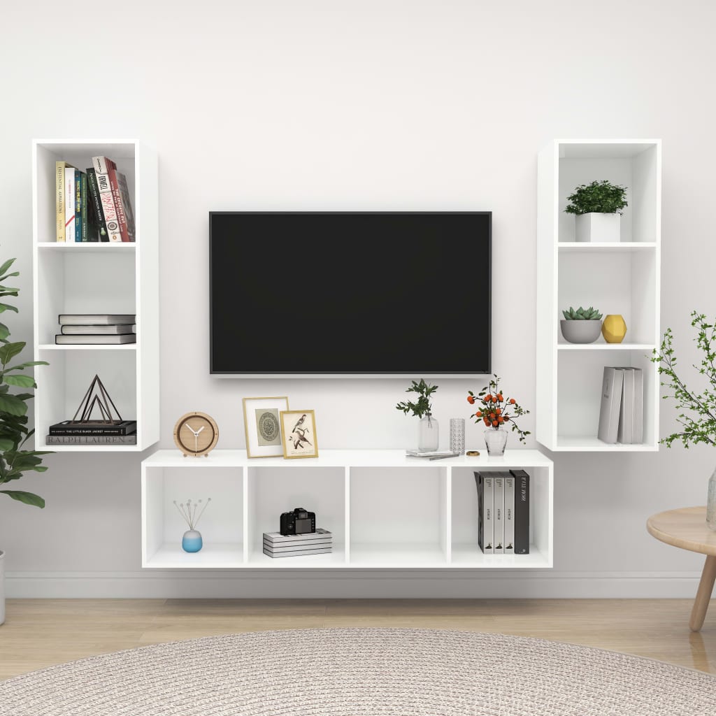 3-delige Tv-meubelset spaanplaat wit