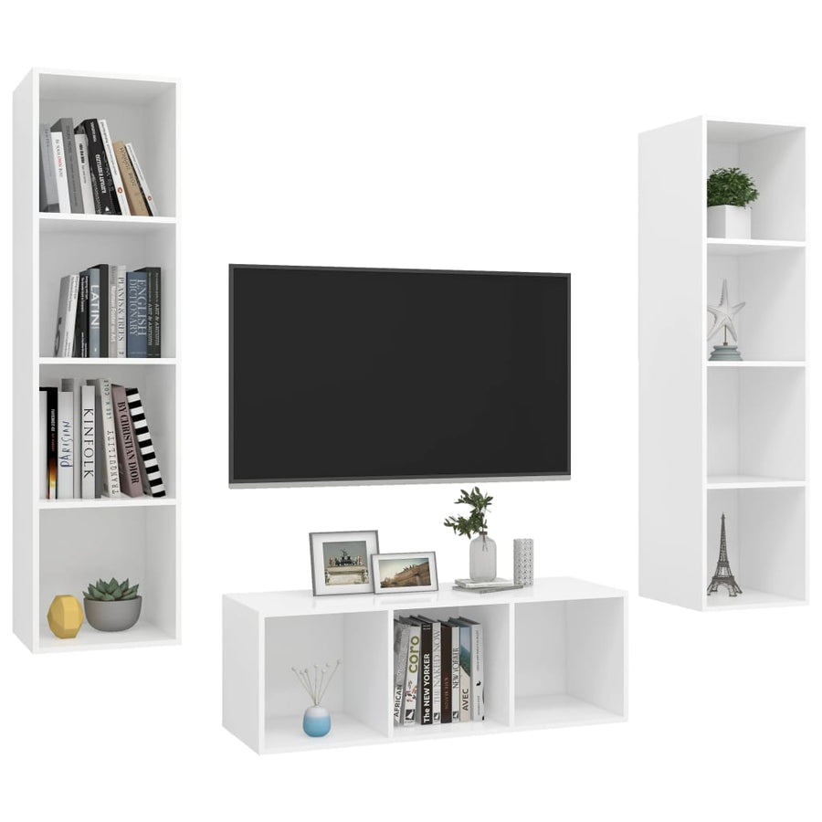3-delige Tv-meubelset spaanplaat wit