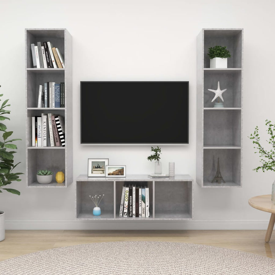 3-delige Tv-meubelset spaanplaat betongrijs