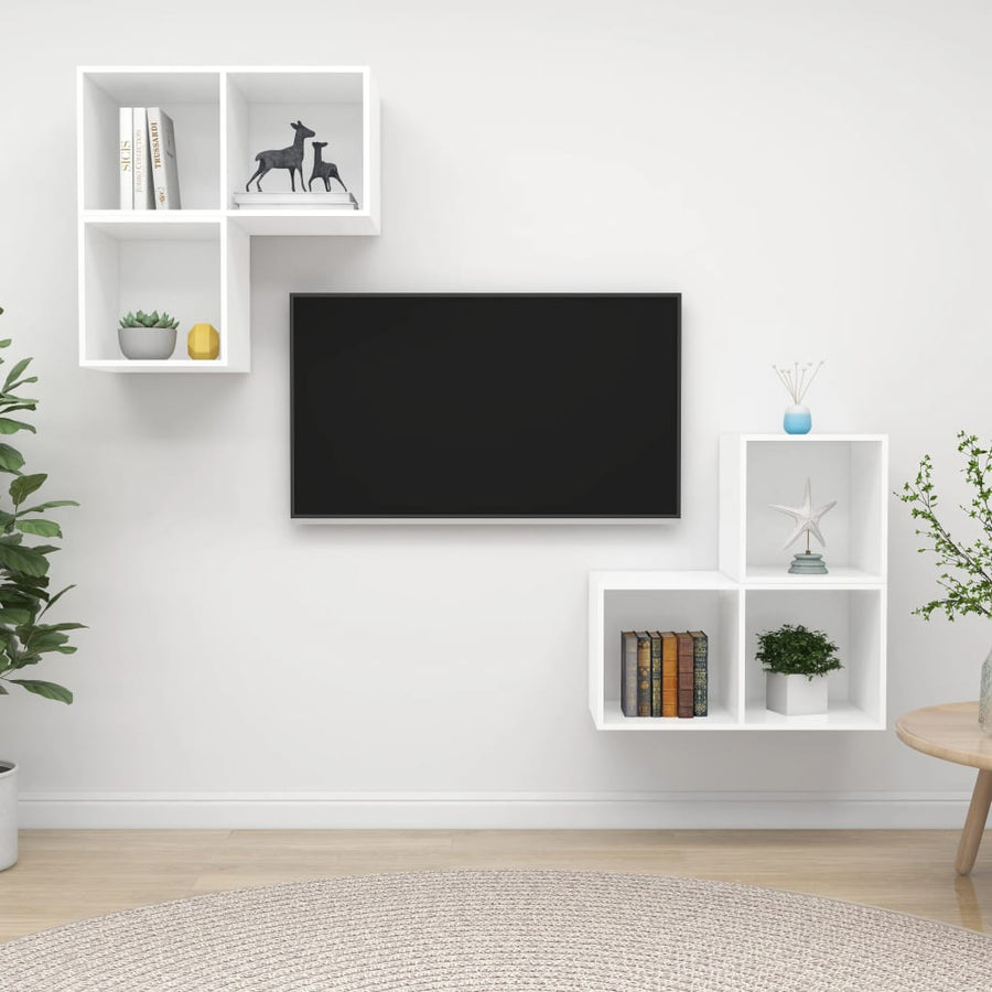 4-Delige Tv-Meubelset Spaanplaat Wit