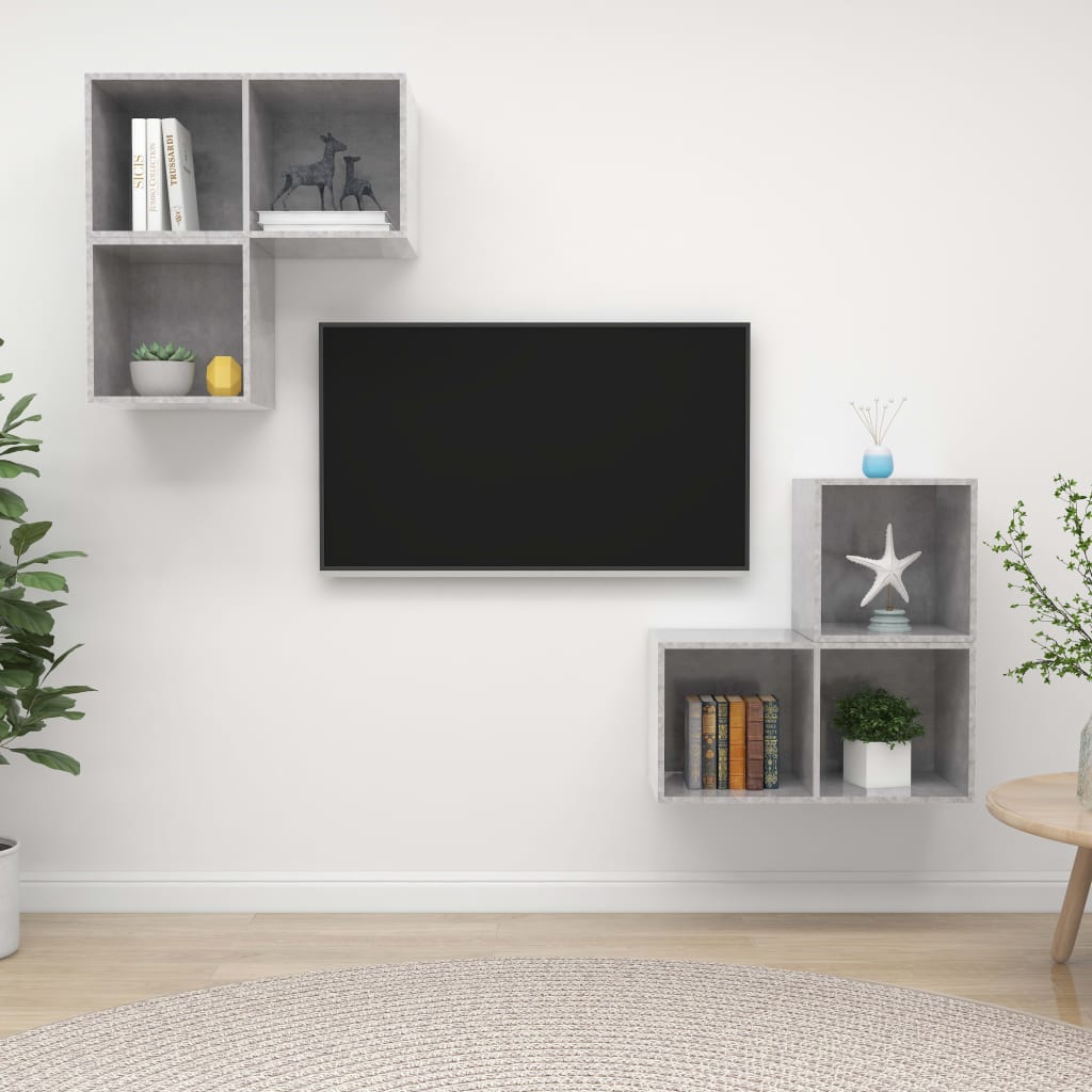4-delige Tv-meubelset spaanplaat betongrijs