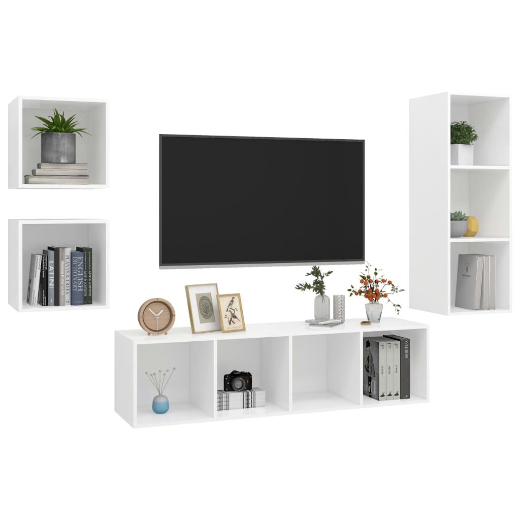4-Delige Tv-Meubelset Spaanplaat Wit