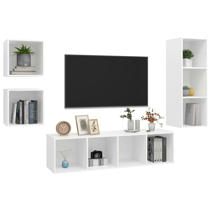4-Delige Tv-Meubelset Spaanplaat Wit