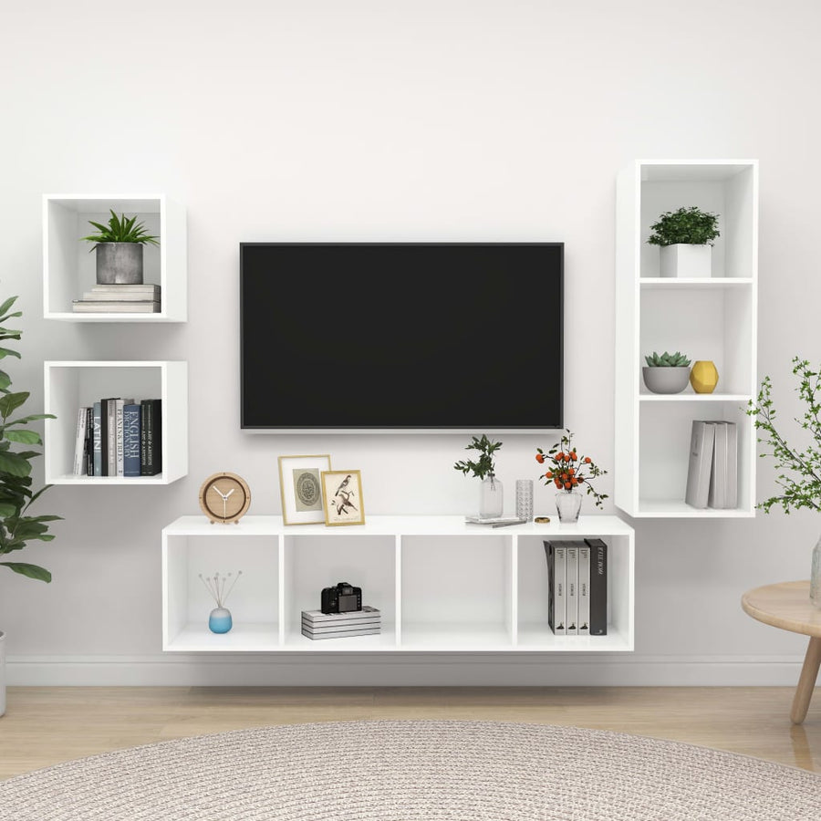 4-Delige Tv-Meubelset Spaanplaat Wit